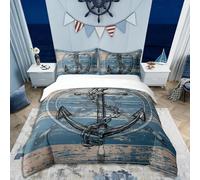 Homemissing Ancre Noire 100% Coton Housse de Couette 200x200cm Enfants Voile Parure de Lit garçons Filles Marine Planche en Bois Literie Set La mer Adventure Ensemble de lit