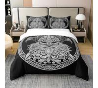 Homemissing Antique Viking Housse de Couette 220x240cm 100% Coton rétro Exotique Parure de Lit Enfants Garçons Filles Noir et Blanc rétro Lance Literie Aigle scandinave Culture Literie 3 pièces