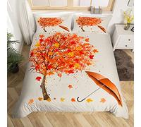 Homemissing Automne Marple Housse de Couette Filles Chic Feuille Parapluie Parure de Lit 240x260cm pour Femme Chambre Rétro Décor Parure Housse de Couette Branche d'Oranger 3Pcs