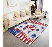 Homemissing Base-Ball Tapis 150x200cm | Lettre R Tapis moderne Base-Ball Stitch Bord Tapis pour salon Tapis de cuisine Doux et lavable