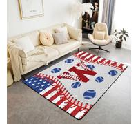Homemissing Base-Ball Tapis de Salon 150x200cm | Lettre W Tapis Salon Base-Ball Stitch Bord Tapis Chambre Exterieur Intérieur Tapis d'extérieur Doux Lavable