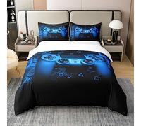 Homemissing Bleu Gaming 100% Coton Housse de Couette 140x200cm Console de Jeu pour Les Garçons Adolescents Jeux vidéo Parure de lit 100% Coton Enfants Jeu Console Contrôleur Literie Soft Noir