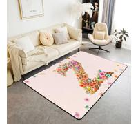 Homemissing Blumenmuster Motif Tapis 100x150cm | Botanique Blumen Tapis pour salon Anfangsbuchstabe Lettre Z Tapis extérieur Tapis de cuisine Très doux poil court