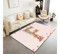 Homemissing Blumenmuster Pression Tapis 100x150cm | Anfangsbuchstabe Lettre F Tapis moderne Botanique Blumen Tapis pour salon Lavable facile d'entretien Cuisine balcon extérieur