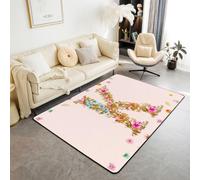 Homemissing Blumenmuster Pression Tapis 100x150cm | Anfangsbuchstabe Lettre K Tapis extérieur Blumen Tapis pour salon Résistant aux intempéries Pour terrasse balcon cuisine