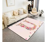 Homemissing Blumenmuster Pression Tapis de Salon 100x150cm | Anfangsbuchstabe Lettre U Tapis Salon Botanique Blumen Tapis Chambre Exterieur Intérieur Tapis d'extérieur Doux Lavable