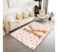 Homemissing Blumenmuster Tapis 100x150cm | Anfangsbuchstabe Lettre K Tapis moderne Botanique Blumen Tapis pour salon Lavable facile d'entretien Cuisine balcon extérieur
