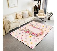 Homemissing Blumenmuster Tapis 100x150cm | Anfangsbuchstabe Lettre U Tapis moderne Botanique Blumen Tapis pour salon Tapis de cuisine Doux et lavable
