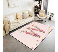 Homemissing Blumenmuster Tapis 150x200cm | Anfangsbuchstabe Lettre W Tapis moderne Botanique Pression Tapis pour salon Tapis de cuisine Doux et lavable