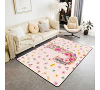 Homemissing Blumenmuster Tapis 150x200cm | BlüTe Blumen Motif Tapis pour salon Anfangsbuchstabe Lettre J Tapis extérieur Tapis de cuisine Très doux poil court