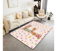 Homemissing Blumenmuster Tapis de Salon 150x200cm | Anfangsbuchstabe Lettre F Tapis Salon Botanique Blumen Lavable Facile d'entretien Cuisine Balcon Extérieur