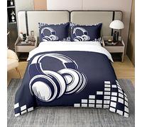 Homemissing Casque imprimé 100% Coton Housse de Couette 220x240cm Musique thème Literie Set Musique Motif Géométrique Parure de Lit garçon Noir et Blanc Ensemble de lit avec 2 taie d'oreiller