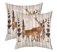 Homemissing Cerf Taies d'oreiller 45x45cm Doux Village Western Cerf Bois de cerf Lot De 2 Housse de Coussin pour Canapé Animaux Sauvages Décorative Taie Oreiller Extérieur Housse Coussin