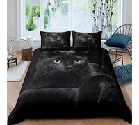 Homemissing Chat Parure de Lit Pet Cat Pattern Literie Set Enfants Mignon Chaton Couette Garçons Filles léger Microfibre mystérieux Chat Noir Housse de Couette 140x200cm décoration 2 pièces