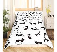 Homemissing Chats Parure de Lit 220x240cm pour Dessin Animé Chat Noir Parure Housse de Couette Beau Chaton Animal de Compagnie Housse de Couette Amoureux des Chats Chambre Décor Collection 3Pcs