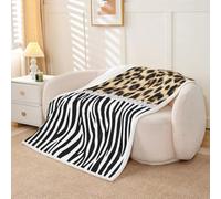Homemissing Couverture 100x130cm Glam Gépard Zebra | Plaid Couverture Polaire Crystal Border Imprimer Jeté de Canapé Plaid Jete de Canape Doux Léger Flanelle Microfibre
