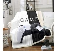 Homemissing Couverture en Peluche Gamepad Noir Blanc Gamer - Ensemble Flanelle pour Jeunes Couple Design 75x100cm - Moderne Jeu Vidéo Boutons d'action Léger Sherpa