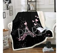 Homemissing Couverture en Peluche Tour Eiffel 130 x 150 Cm Paris Chic Couverture Sherpa Thème Romantique pour Garçons Filles Enfants Adolescents Noir Rose Moderne Style Français Literie