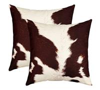 Homemissing Cuir Vache Taie d'oreiller 45x45cm Western Ferme Animaux Sauvages Ferme Animaux Cuir Housse Coussin pour Maison Le Salon Taie Oreiller Réversible Blanc Brun Lot De 2 Housse de Coussin