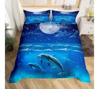 Homemissing Dauphin Parure de Lit 140x200cm Galaxy Moon Housse de Couette pour Enfants Océan Marine Thème Parure Housse de Couette Hawaiian Sealife Beach Aquarium Chambre Décor 2Pcs