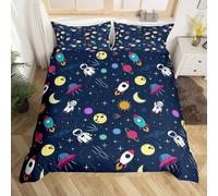 Homemissing Dessins Animés Astronaute Parure De Lit pour Fille Garçon Enfant Fusée Spatiale Sets De Housse Couette Décor Galactique Astronaute Housse Couette 220x240cm Univers