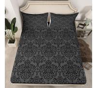 Homemissing Drap-housse style Empire damassé noir pour enfants, garçons et filles - Motif floral gothique - Décoration de chambre à coucher - Drap-housse de luxe en jacquard royal avec 2 taies