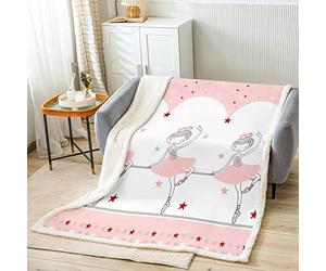 Homemissing Ensemble Couverture Ballet Girl Rose Blanc Mignon Danseuse 150x200cm Sherpa Couverture thème Ballet Couverture en Flanelle en Microfibre Douce pour Enfants Femmes