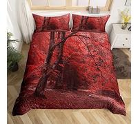 Homemissing Ensembles d'impression d'arbre de Housse de Couette Branche de Feuille Rouge Parure de lit 200x200cm Paysage Naturel d'automne Housse de Couette décor de Chambre boisé en Microfibre