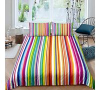 Homemissing Filles Rainbow Bande Housse de Couette Coloré Bande Parure de Lit 200x200cm Multicolor Design Decor Sets de Housse de Couette Modern Style 3 pièces
