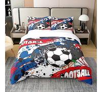 Homemissing Football 100% Coton Housse De Couette 200x200cm Sports Thème Parure De Lit Football Match Literie Set Amateur Cadeau Ensemble Literie Garçons Filles Enfants Adolescents