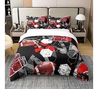 Homemissing Football 100% Coton Housse de Couette 220x240cm Géométrique Parure de lit Coton nid d'abeille Parure de lit Jeu de Football Sport Literie Set Géométrique Gris Rouge Blanc Literie Combo