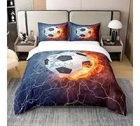 Homemissing Football Literie Set, Sport de Football Abstrait Glace et feu Art Design, Jeune Cool Marine décor Parure de lit Coton 100% Coton Housse de Couette 220x240cm