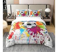 Homemissing Football Parure De Lit 100% Coton Rugby Sports 100% Coton Housse De Couette 240x260cm Jeux Football pour Enfants Amateurs Chambre Cadeau Décoration Literie