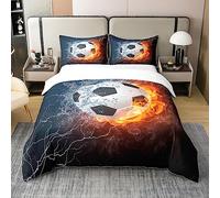 Homemissing Football pour Enfants 100% Coton Housse de Couette 140x200cm Rugby Sports Parure de lit Coton pour Chambre Jeu de Football Literie Set Bleu et Orange Ensemble de Literie