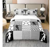 Homemissing Football pour Enfants Parure de lit Garçons Filles Rugby Sport Literie Set 140x200cm Jeu de Football Housse de Couette 100% Coton Chambre décor Gris Noir Literie Ensemble 2 pièces