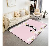 Homemissing GäNseblüMchen Tapis 100x150cm | Personalisiert Lettre J Botanique Blumenmuster Tapis pour salon Lavable facile d'entretien Cuisine balcon extérieur