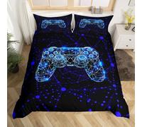 Homemissing Gamer Housse de Couette 220x240cm Bleu Geometric Ensemble de Literie Luxury Beehive Gamepad Parure de Lit 3D Ligne Rayures Impression Parure de Lit Moderne