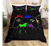 Homemissing Gamer Parure de Lit 140x200cm for Boys Game Room Decor Jeu vidéo Gaming Sets de Housse de Couette Soft Kids Teens Game Controller Tie Dye Housse de Couette Black Gamepad All Season