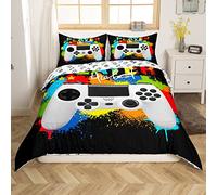Homemissing Gamer Parure de Lit 240x260cm pour Enfants Filles Rainbow Tie Dye Gaming Parure Housse de Couette Décor Coloré Contrôleur de Jeux Vidéo Housse de Couette Designs 3Pcs
