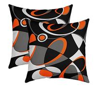 Homemissing Géométrie Housse Coussin Géométrique Cercle Imprimer Lot De 2 Taie d'oreiller 55x55cm Résumé Art Housse Coussin Chambre Le Salons Luxe Taie Oreiller Orange Rouge Noir Housse de Coussin