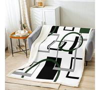 Homemissing Géométrique Plaid Laine Couverture 150x200cm Vert Gris Noir Géométrie SherpaCouverture Lignes rayées PelucheCouverture Respirabilité Modern Art Chambre Fille Couverture