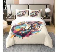Homemissing Guitare pour 100% Coton Housse de Couette 140x200cm, Graffiti Rock Musique Parure de Lit Musique garçons Filles Literie Set Guitare Instruments Adolescents Ensemble de lit Soft 2 pièces