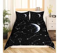 Homemissing Housse de Parure de Lit Constellation 140x200cm Zodiac Imprimée de Couette Galaxy Starry Sky Housse de Couette Noir Blanc Espace Lune Étoiles Motif Chambre Décor 2Pcs