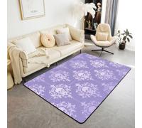 Homemissing Jacquard Tapis 150x200cm | Noir Damast Sucre CrâNe Tapis pour salon Halloween Motiv Lavable facile d'entretien Weiß Violet Cuisine balcon extérieur