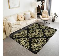 Homemissing Jacquard Tapis de Salon 150x200cm | Noir Damast Tapis Salon Mort Falter Halloween CrâNe Dekor Tapis d'extérieur Jaune Corail-Noir Doux Lavable