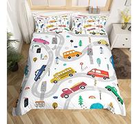 Homemissing Kids Street Road Parure de Lit 140x200cm Cartoon Cars Housse de Couette Decor Parure Housse de Couette Cartoon Bedroom 2Pcs