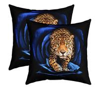 Homemissing Leopard Housse de Coussin Lot De 2 Guépard Rose Imprimer Décor Taie d'oreiller 60x60cm Cases Maison Décor Taie Oreiller Wild Animaux Fleurss Bleu Housse Coussin pour Canapé Extérieur