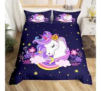 Homemissing Licorne Housse De Couette Enfant Unicorn 200x200 Fille Violet Licorne Literie Fleur Cheval Literie Set Rose Jaune Arc en Ciel Housse De Couette Parure Lit avec À Glissière