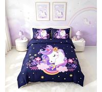 Homemissing Licorne Housse De Couette Enfant Unicorn 220x240 Fille Violet Licorne Literie Fleur Cheval Literie Set Rose Jaune Arc en Ciel Housse De Couette Parure Lit avec À Glissière