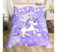 Homemissing Licorne Housse de Couette Pearl Modèle Parure de Lit 200x200cm Fille Cute Licorne Sets de Housse de Couette Sombre Violette Parure Housse de Couette pour Garçons Filles Enfants Adultes